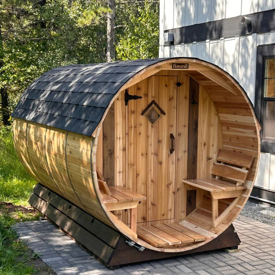 6 Person + Changing Room Cedar Barrel Sauna | 6′ x 12′ image 9