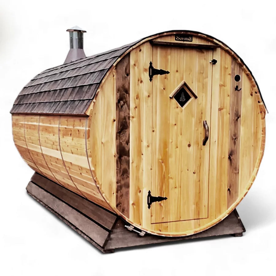 6 Person + Changing Room Cedar Barrel Sauna | 6′ x 12′ image 1