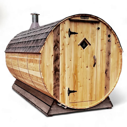 6 Person + Changing Room Cedar Barrel Sauna | 6′ x 12′ image 0